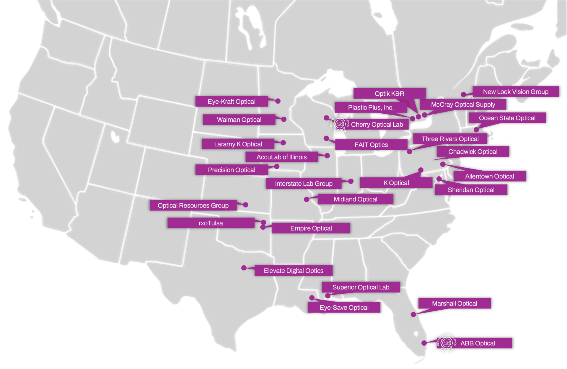 Avulux Partner Labs Map - US and Canada